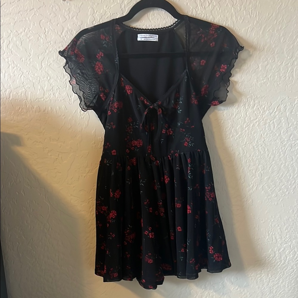 Urban Outfitter Black Romper with Red Flowers
